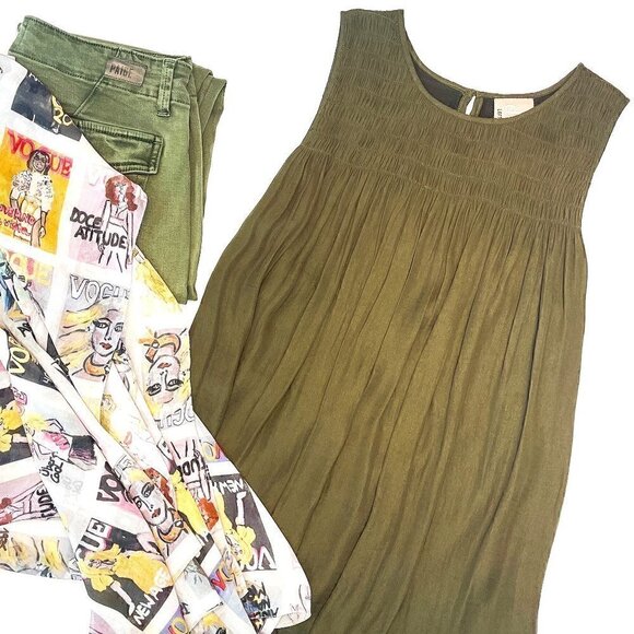 Dolan Dark Khaki Smocked Swing Tank - Picture 1 of 14